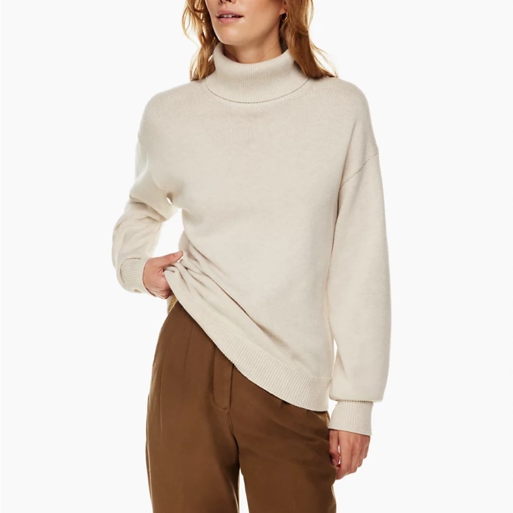 Aritzia Wilfred Free Treasures Merino Wool Turtleneck Sweater Cream Oversized S